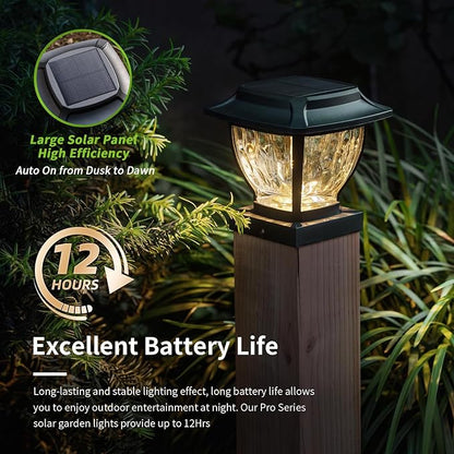 Solar Post Cap Lights Outdoor, Glass Deck Fence Post Cap Light Solar Powered for 4x4 Vinyl/Wooden Posts, Solar Lamp Post Light with 2 Lighting Modes for Patio Garden, Bright Warm White (4 Pack)