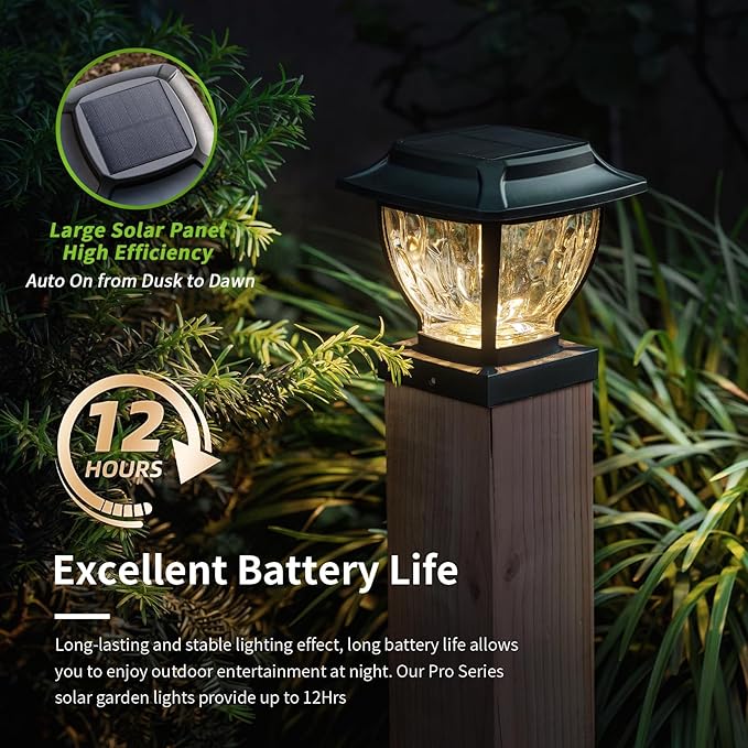 Solar Post Cap Lights Outdoor, Glass Deck Fence Post Cap Light Solar Powered for 4x4 Vinyl/Wooden Posts, Solar Lamp Post Light with 2 Lighting Modes for Patio Garden, Bright Warm White (1 Pack)