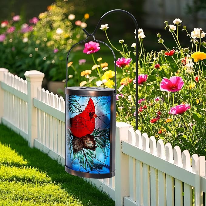 MUMTOP Hanging Solar Lanterns Outdoor Waterproof, Christmas Lantern Cardinal Solar Lights Outdoor Decorative Solar Lanterns Tabletop Lamp for Patio Garden Yard Christmas Decor