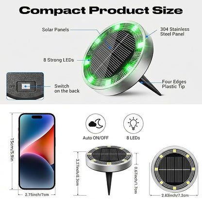 Peasur Mini Solar Ground Lights Outdoor, 4 Pack Flat Solar Powered Disc Lights, IP68 Waterproof, Anti-Rust, Landscape Lighting for Pathway Garden Yard Lawn Walkway Landscape Driveway, Green