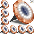 8-Pack Solar Ground Disk Lights, White Waterproof LED