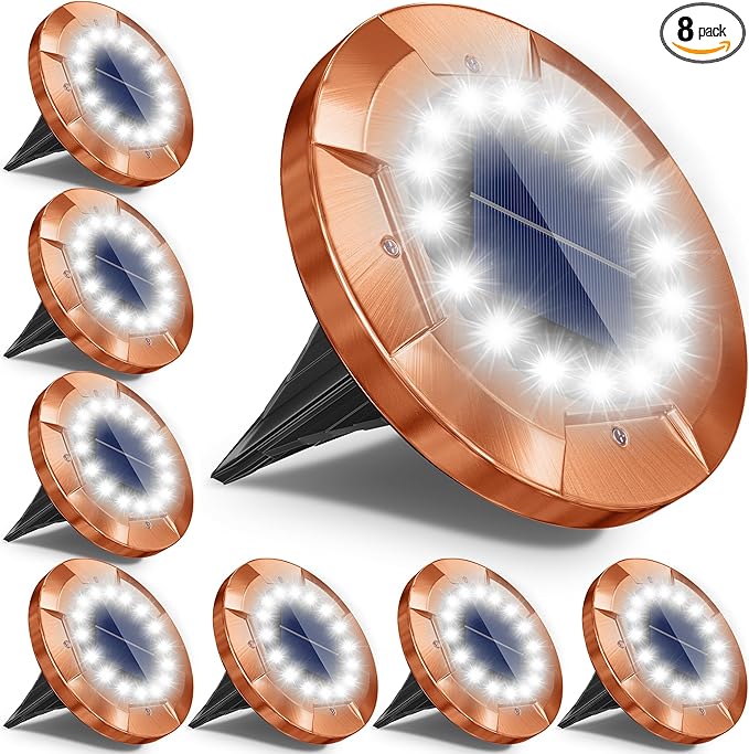 8-Pack Solar Ground Disk Lights, White Waterproof LED