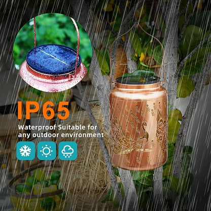 Peacock Solar Lanterns Outdoor Waterproof, 14.6'' Large Lamps, Upgraded 2000mAH Battery, Metal Christmas Gift, Birthday Gifts for Women Mom Grandma, Garden Yard Patio Lawn Pathway Decor