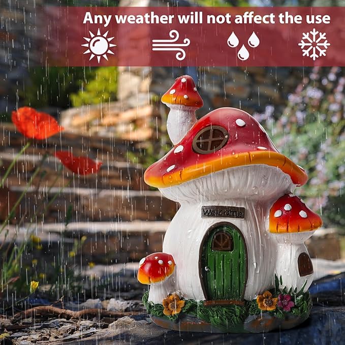 Solar Mushroom Statue Light, Yard Decor