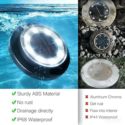 Flacchi Solar Lights Outdoor - Solar Powered Ground Lights Outdoor Solar Disk Light Waterproof Landscape Light for Patio Yard Pathway Walkway Driveway (Cool White, 2 Pack)