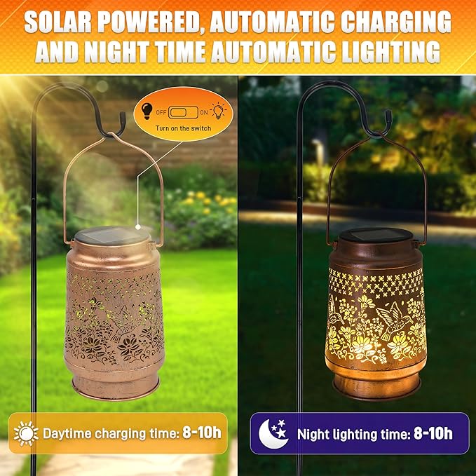 Hummingbird Solar Lantern - Outdoor Decorative Solar Lanterns for Garden, Patio, Backyard, and Porch - Waterproof Hanging Lantern for Outside - Perfect Gifts for Women