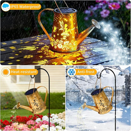 YJFWAL Solar Watering can with Lights, Unique Gifts for Mom Grandma Women Birthday, Waterproof Gardening Gifts Watering Can with Cascading Lights Outdoor Decor for Garden Patio Yard Pathway