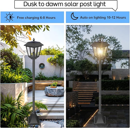 2Pack Solar Lamp Post Lights, Outdoor Solar Pole Light Waterproof 70" Tall Floor Street Lights Outside Garden Front/Back Door Yard Patio Decoraion, Warm White