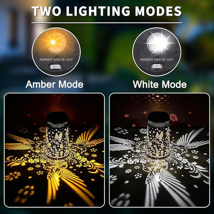 Solar Lanterns Outdoor Waterproof 2 Pack, 2 IN 1 Amber & White Modes Upgraded, Bird Garden Decor Gifts for Women Mom Grandma, Metal Hanging Solar Light Decoration for Yard Patio Porch Pathway