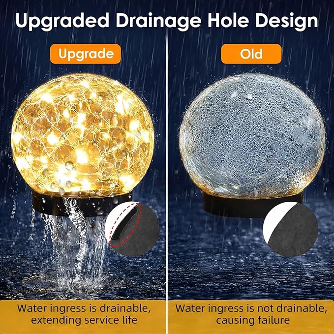 Solar Garden Lights Outdoor Waterproof, 6 Pack LEDs Cracked Glass Ball Light, Ground Landscape Garden Decor, Solar Globe Decorative for Pathway/Patio/Lawn/Yard, 3.9"