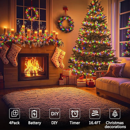 4-Pack Christmas String Lights, 4ft 50 LED Waterproof Twinkle Lights