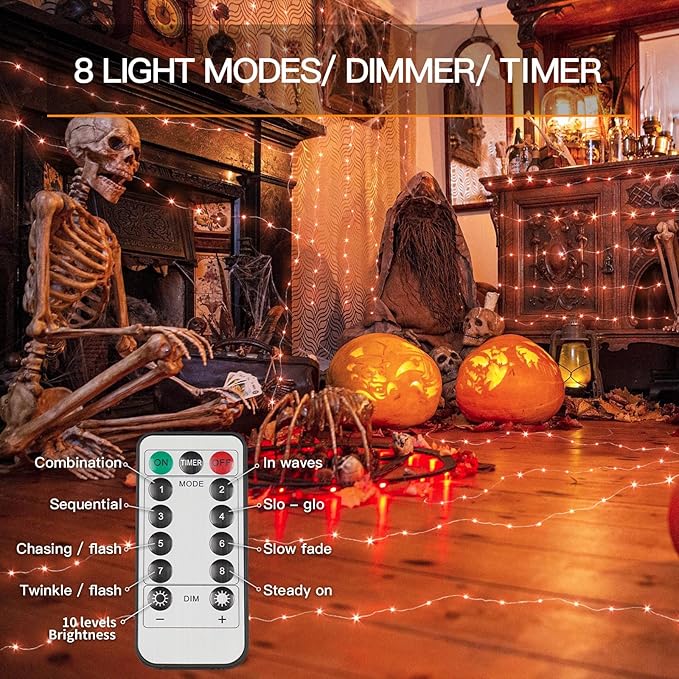 Halloween Fairy Lights, 66ft 200 LED Battery Twinkle Lights