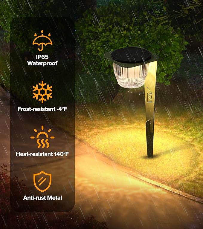 Solar Pathway Lights Outdoor, Super Bright 500 lumens with 2-in-1 Solar Powered and USB Charging Modes, IP65 Waterproof, Auto On/Off Garden Lights for Lawn Patio Walkway, Green (4 Pack)