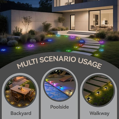 4Pack Solar Driveway Lights, Aluminum Alloy Solar Deck Light,IP68 Outdoor Waterproof Marine Dock Lights, Multi-Color LED Driveway Markers for Driveway Sidewalk Pathway[RGB/Fix-Color/Strobe]