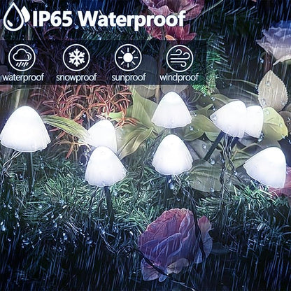 OZS 2PK 32LED 55FT Mushroom Solar Garden Lights Outdoor, Solar String Lights Waterproof with 8 Lighting Modes, Solar Garden Decor for Outside, Pathway Light for Yard Decoration (Cool White)