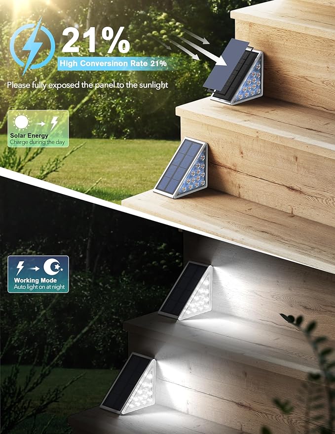 LED Solar Step Lights Waterproof Outdoor Stair Lights, Solar Deck Light Outdoor Decor IP67 Solar Lights for Yard, Patio, Garden, Walkways, Front Door, Pathway, Driveway (8)