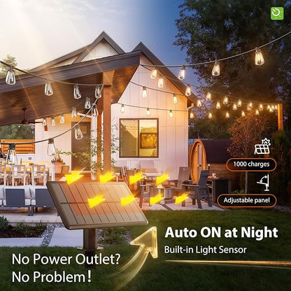 KYY 54FT Solar String Lights Outdoor Waterproof with USB Charging & Remote, Dimmable & Timable, Solar Powered Patio Lights with LED Shatterproof Bulbs for Deck Backyard Porch Garden Camping