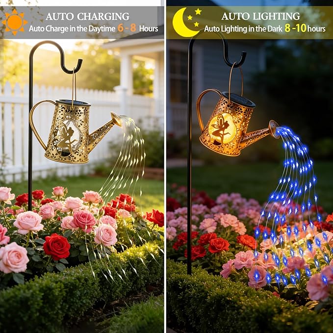 Solar Watering Can Lights, Unique Fairy Gifts for Women Mom Grandma Birthday, Waterproof Outdoor Garden Decor Large Hanging Solar Lantern Fairy Lights for Patio Porch Yard Flowerbed Pathway (Blue)
