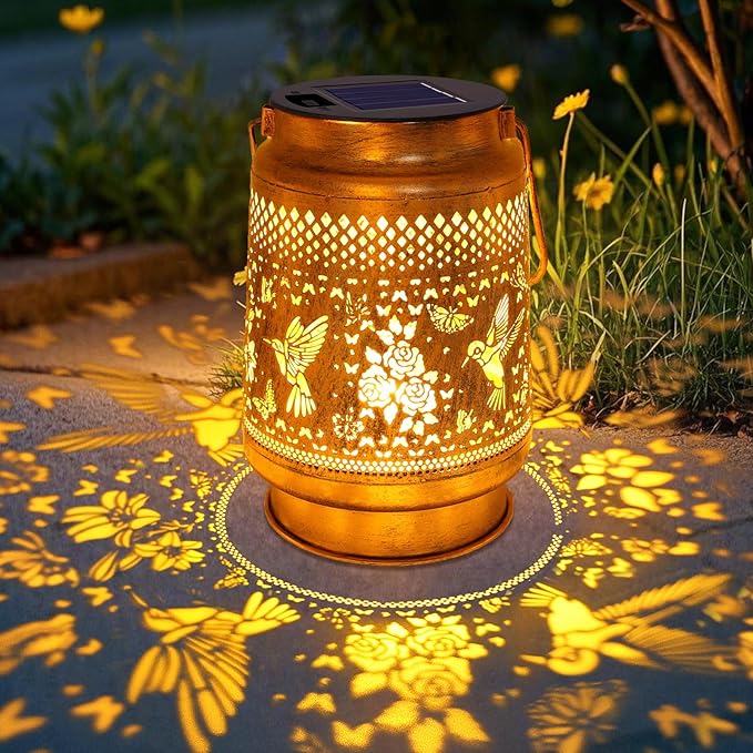 Solar Lanterns Outdoor with Shepherd Hook - Waterproof Hummingbird Garden Decor, LED Hanging Lights Metal Decor for Yard, Patio, Porch, Lawn, Tabletop - Perfect Christmas Gift for Women, Mom, Grandma