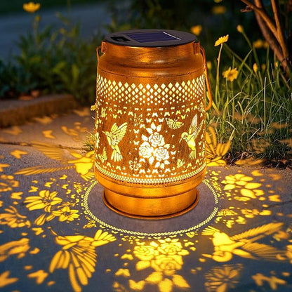 Solar Lanterns Outdoor with Shepherd Hook - Waterproof Hummingbird Garden Decor, LED Hanging Lights Metal Decor for Yard, Patio, Porch, Lawn, Tabletop - Perfect Christmas Gift for Women, Mom, Grandma