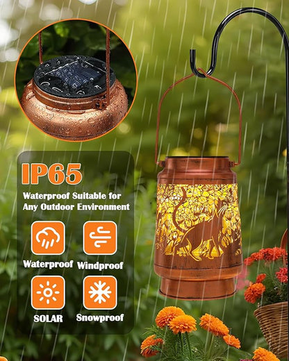 Cat Gifts for Women - Waterproof Outdoor Solar Lanterns Decorative Metal Lights Yard Garden Patio Lawn Balcony Hanging Led Lighting Cats Decor for Animal Lover Mom Grandma Birthday Gift