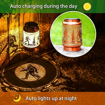 Bigfoot Solar Lanterns Outdoor Waterproof Hanging Solar Lights Big Foot Sasquatch Gifts for Men Women Metal Decorative LED Lanterns for Yard, Patio, Lawn, Pathway, Landscape, Garden Decor