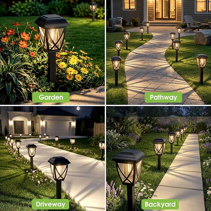 Greluna Solar Pathway Lights Outdoor 10 Pack, Auto On/Off Waterproof Solar Garden Lights, Energy Saving LED Landscape Outside Lights for Yard, Walkway, Patio & Driveway Decor