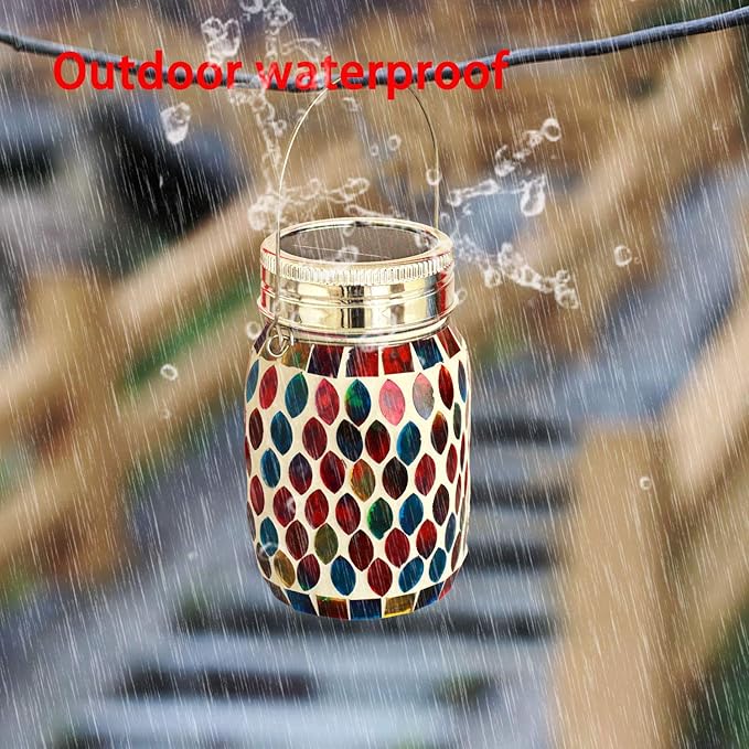 Mosaic Lights Outdoor Hanging Lanterns, Rechargeable Mosaic Solar Lanterns， Outdoor Waterproof Solar Night Lights Table Lamps for Decorations
