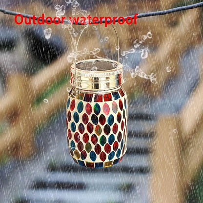 Mosaic Lights Outdoor Hanging Lanterns, Rechargeable Mosaic Solar Lanterns， Outdoor Waterproof Solar Night Lights Table Lamps for Decorations