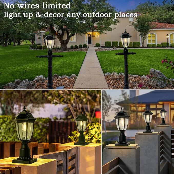 Solar Post Lamp Lights, Dusk to Dawn Post Light with Pier Mount Base, Outdoor Waterproof Solar Motion Sensor Lights for Garden Yard Landscape Pole Pillar