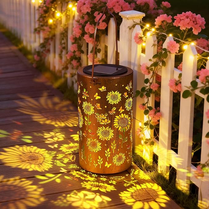 Solar Lanterns Outdoor Waterproof, Birthday Gifts for Women Mom Grandma, Hanging Colorful Sunflower Solar Lanterns, Metal Lanterns Decorative Outdoor for Yard, Patio, Porch, Garden