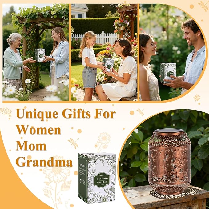 Vaukki Solar Lantern Outdoor Waterproof, Dragonfly Garden Decor Birthday Gifts for Women Friendship Mom Grandma Sister, Metal Hanging Solar Lights for Outside, Patio, Yard, Backyard, Porch, Pathway