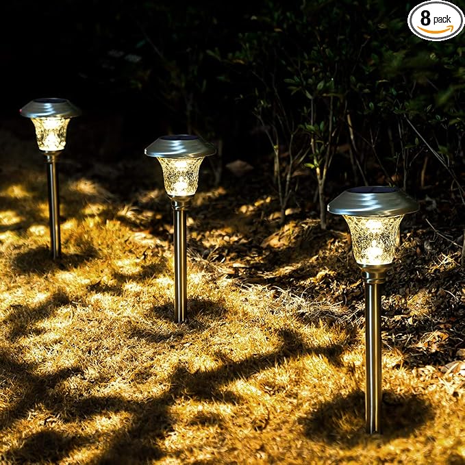 8-Pack Warm White Solar Path Lights, Outdoor Garden LED