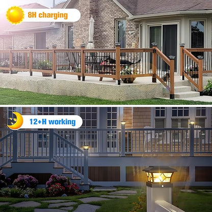 VOLISUN Solar Post Cap Lights Outdoor, Solar Powered Fence Cap Lights for 4x4 Vinyl/Wood, Black Waterproof Solar Deck Post Light 8Pack Cool/Warm for Garden Patio Porch