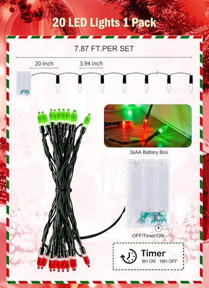 Christmas String Lights, 8ft 20 LED Waterproof Twinkle Lights