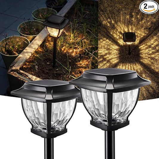 Solar Pathway Lights, Super Bright Solar Lights Outdoor Waterproof, 2 Pack Glass Solar Garden LED Lights, Landscape Lighting Decorative for Path, Yard, Patio, Walkway, Driveway, Slate Black