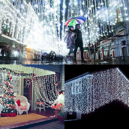 Solar Curtain Lights Outdoor Garden 300 LED Fairy String Lights 8 Modes Remote Control Waterproof Waterfall Lights for Gazebo Patio Home Festival Wedding Wall Christmas Decorations(White)
