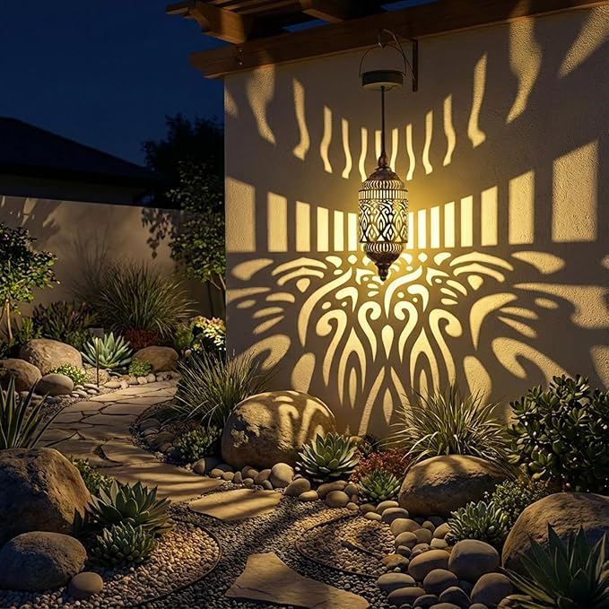 2-Pack Moroccan Solar Hanging Lantern, Outdoor Pendant