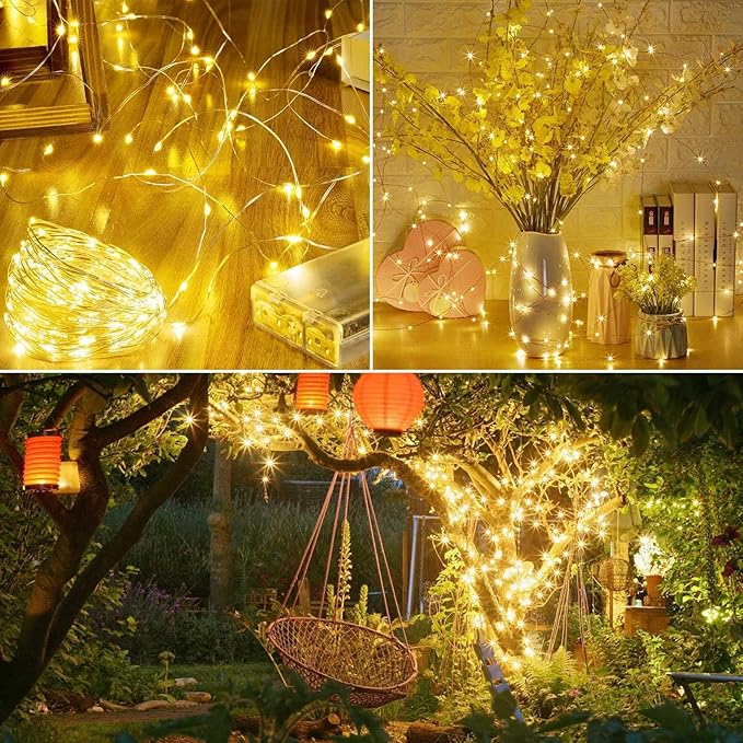 2-Pack 120 LED Christmas Twinkle Lights, 40ft Waterproof for Backyard