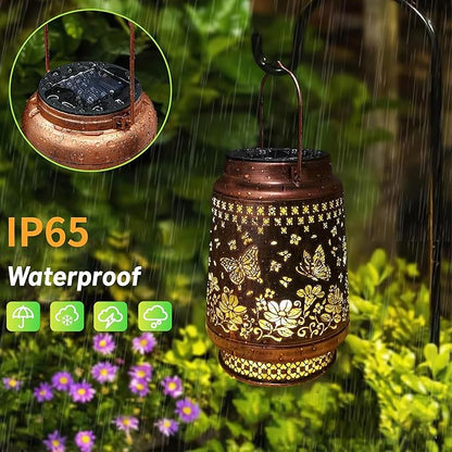 Solar Lanterns Outdoor Waterproof Decorative Garden Solar Lights Outdoor,Hanging Hollow Out Metal Ornaments Decor for Outside Lawn,Patio,Balcony,Yard Unique Gifts for Women Butterfly