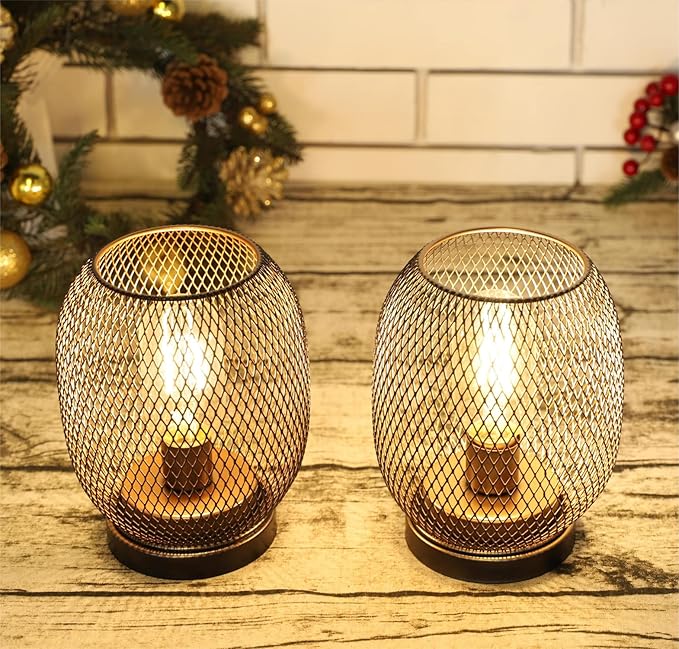 JHY DESIGN 4PCS Metal Cage LED Lantern Battery Powered Lamp Cordless Accent Light with LED Great for Weddings Parties Patio Events for Indoors Outdoors