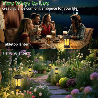 Derynome Solar Lantern Outdoor Lights, 4 Pack Upgraded Flickering Flameless Solar Lights Outdoor Waterproof, Hanging Decorative Lanterns for Yard Patio Path Garden Decor (4)