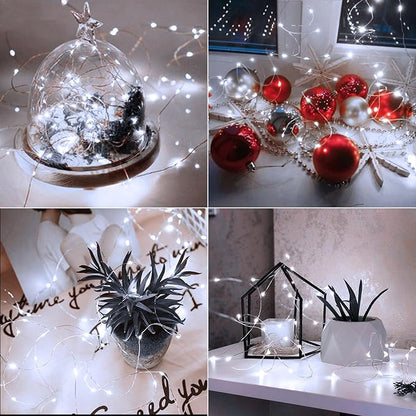 4 Pack Battery Operated Fairy Lights 16.4 Ft 50 LED Christmas Fairy Lights with Auto Timer 8 Modes, Waterproof Silver Wire Battery Twinkle Lights for Wedding Christmas Decor (Cool White)
