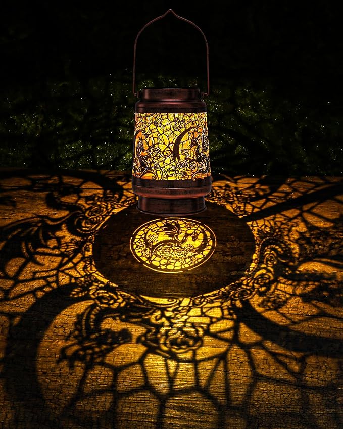 Dragon Decor Solar Lanterns - Waterproof Hanging Lights for Outdoor Garden Patio Lawn Pathway Metal Yard Lighting Decorations Housewarming Birthday Gift for Women Men Friend Dragons Lover