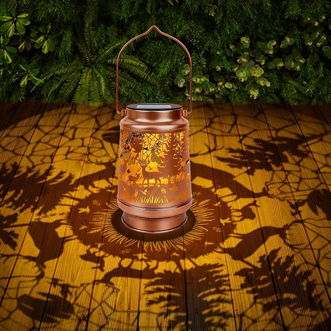 Deer Solar Lanterns Outdoor Waterproof - Wxiben Deer Decor Birthday Christmas Gifts for Women Men, Metal LED Decorative Hanging Solar Lights Lamp for Outside Garden Yard Patio Lawn Pathway Landscape