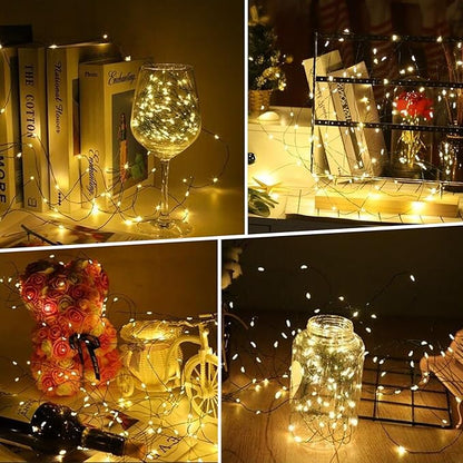 4 Pack Fairy Lights Battery Operated, 16.4 Ft 50 LED Starry Fairy Lights with Auto Timer Dark Green Copper Wire Twinkle Lights for Wedding Bedroom Christmas Decor (Warm White)