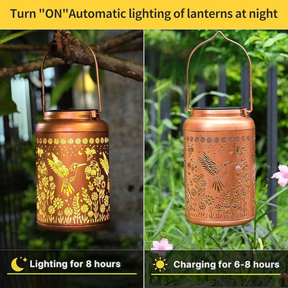 Hummingbird Solar Lanterns Outdoor Waterproof Garden Decor Birthday Gifts for Women Men Mom Hummingbird Hanging Solar Lights Metal Decoration Outside for Yard,Patio,Backyard,Porch,Tabletop