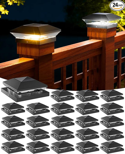 T-SUN 4x4 Solar Post Cap Lights Outdoor Waterproof, Solar Deck Fence Post Cap Lights for Wooden/Vinyl with Warm/Cool White Modes for Porch, Garden,Patio(24 Pack)