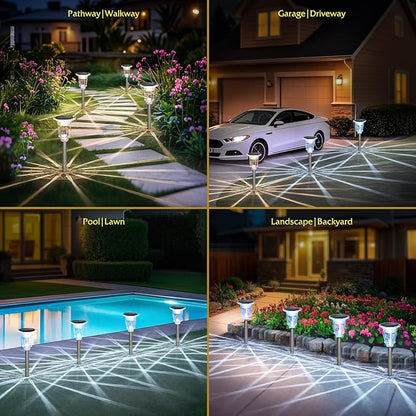 Solar Pathway Lights Outdoor 2 Pack, 3 Lighting Modes Glass and Stainless Steel White Solar Garden lights, 17.3" LED Waterproof & Solar Powered outdoor lights, Walkway Light, for Driveway Lawns Yard