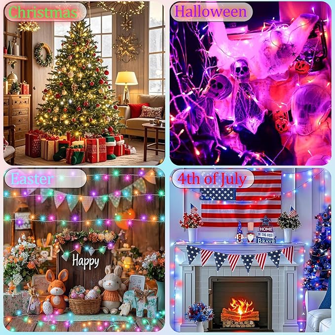 Color Changing Christmas Lights with Remote, 2 Pack Total 66.6 FT 200 LED Battery Powered String Lights Classroom Decoration, 34 Colors Outdoor Fairy Lights for Bedroom Dorm Yard Tree Party Decor